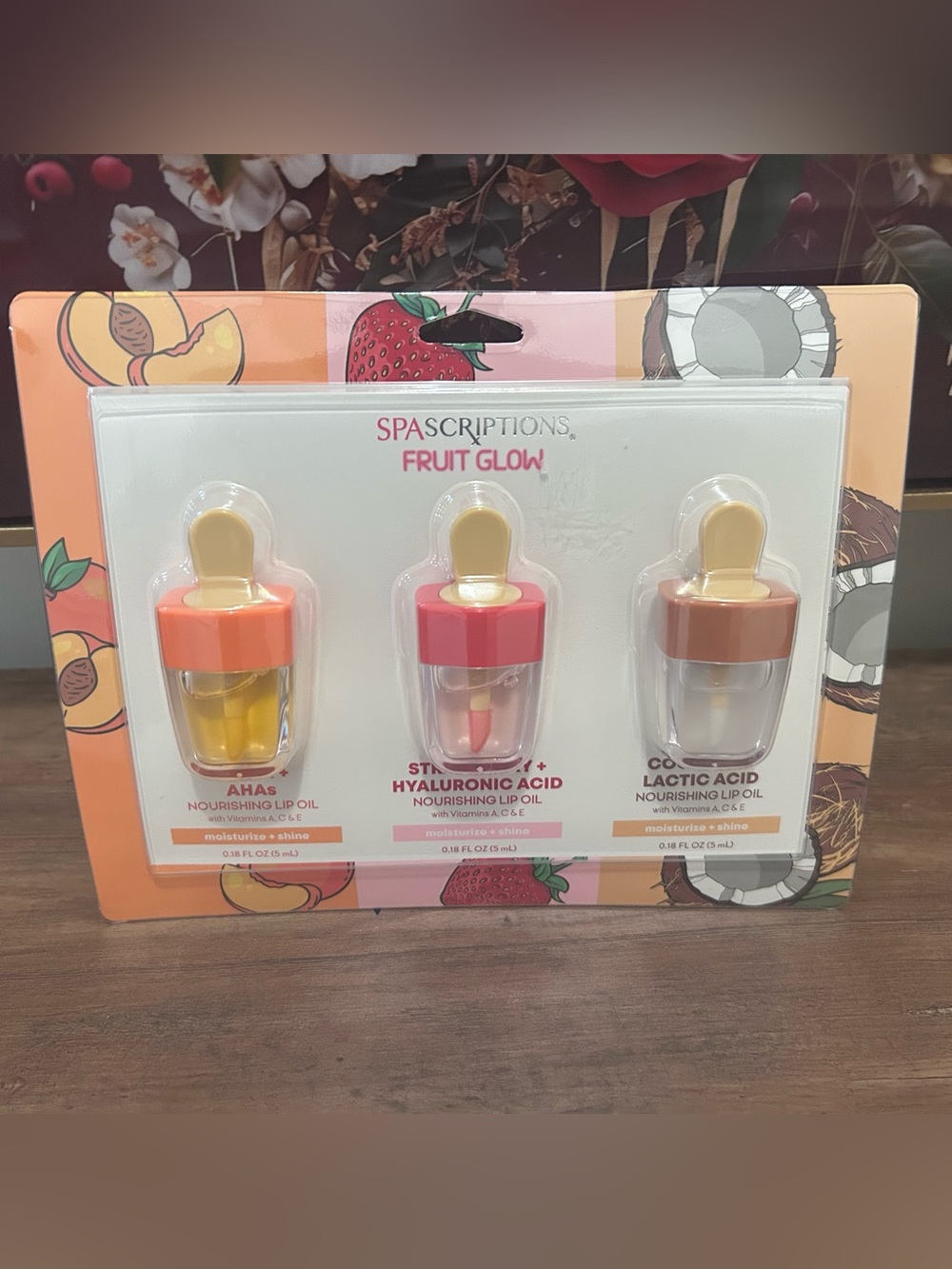 SpaScriptions Fruit Glow Nourishing Lip Oil Trio - Coconut, Strawberry and Peach
